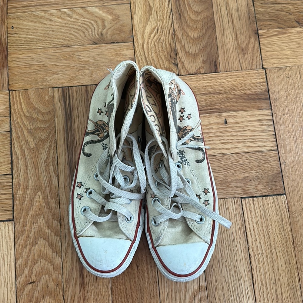 Beige Converse High Tops